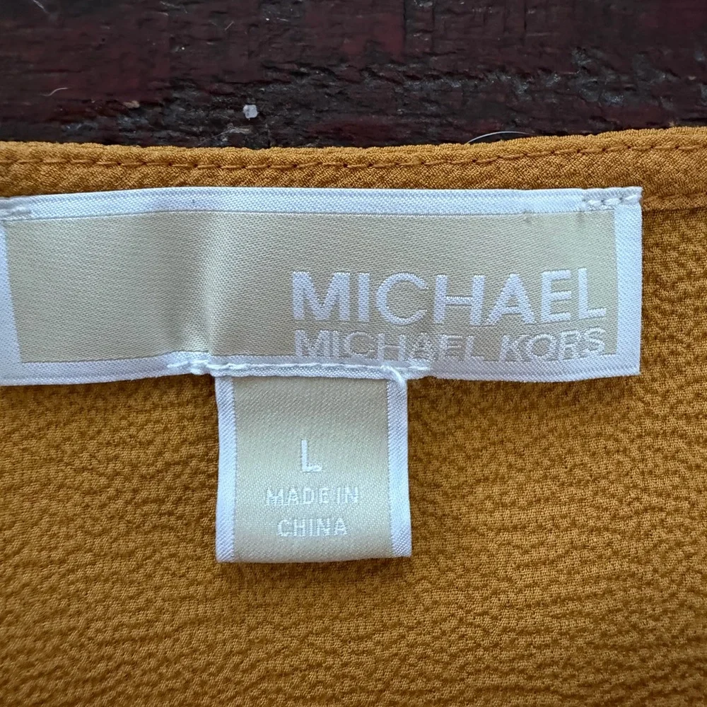 Michael Kors Women’s L Marigold Mustard Open Ladder Sleeve Blouse | SKU 0201